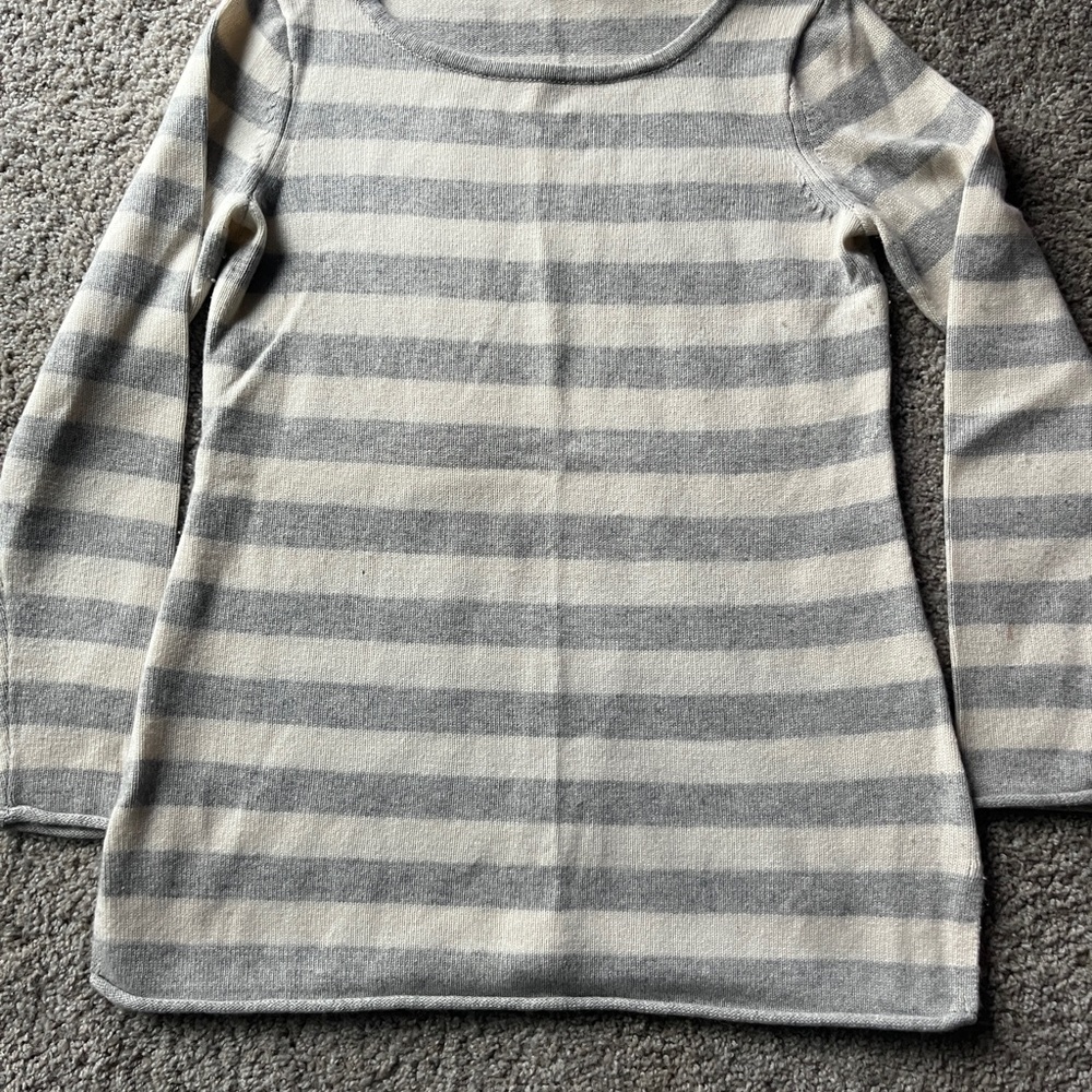 Athleta Gray and Cream Striped Cashmere Sweater -Medium